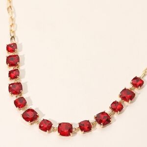 Red Square Stone Link Crystal Necklace Chain Evening